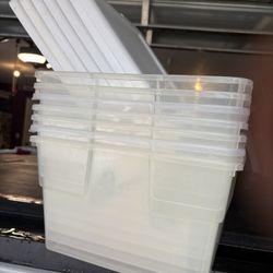 Lot 7 Sterilite Empty Plastic Storage Totes With Lids Bigger Than Shoebox Size Bottoms + Tops
