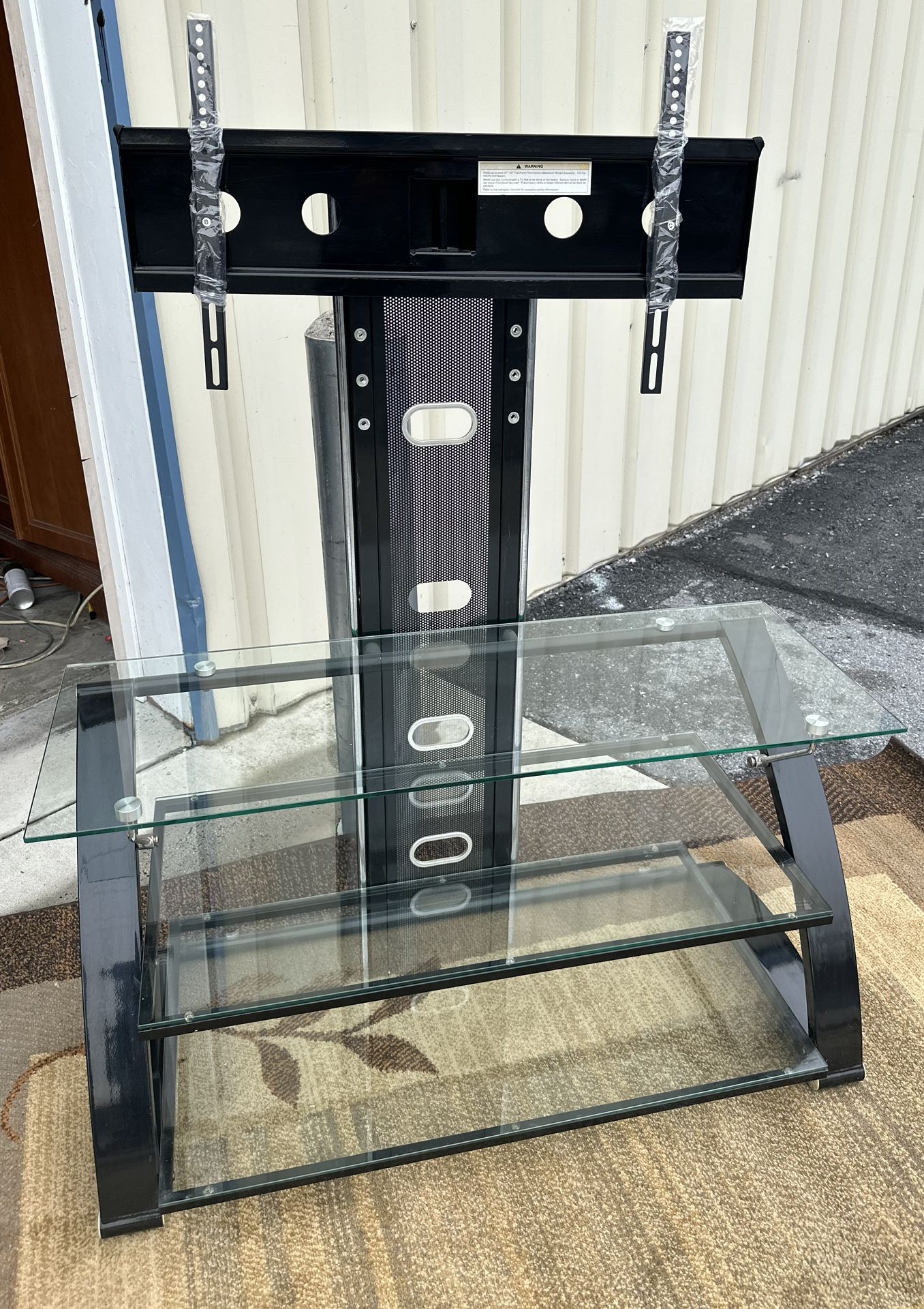Floor TV Stand with Swivel Bracket and 3-Tier Tempered Glass Shelves