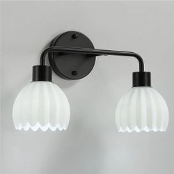 New 2-Light Bathroom Modern Vanity Light Over Mirror with Milk White Glass Flower Shade