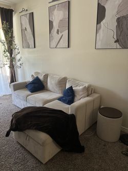 Beige Couch With Ottoman