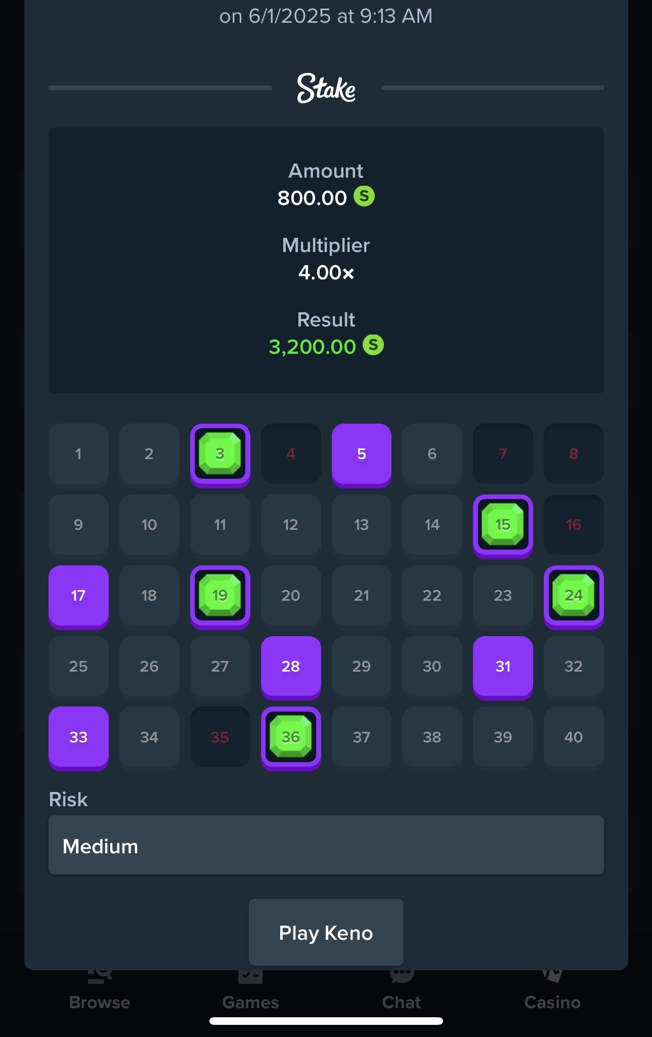 Stake us Keno AI prediction Limited.