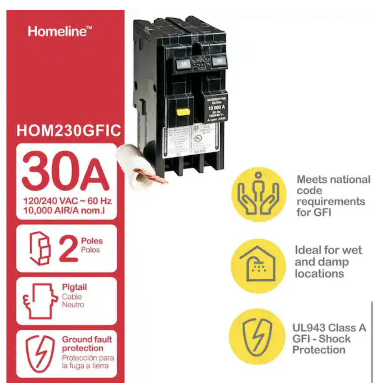 Square D Homeline 30 Amp 2-Pole GFCI Circuit Breaker