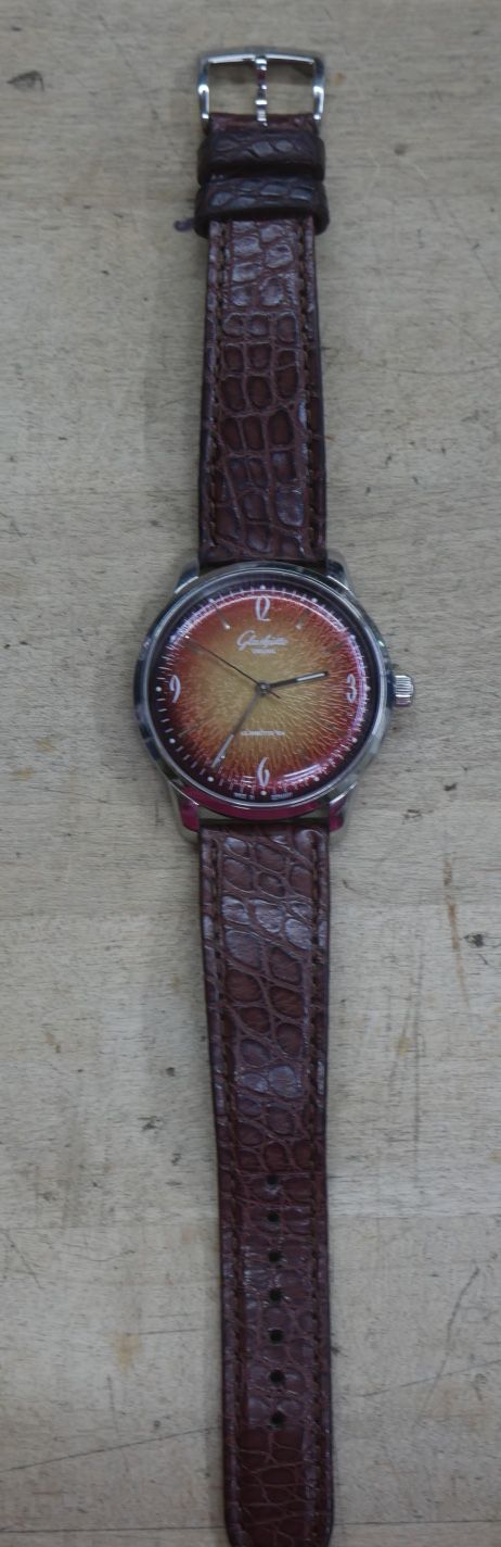 Glashutte ORIGINAL SIXTIES AUTOMATIC WATCH 39MM BROWN FACE BROWN STRAP 25 JEWELS. USED. GOOD CONDITION. 