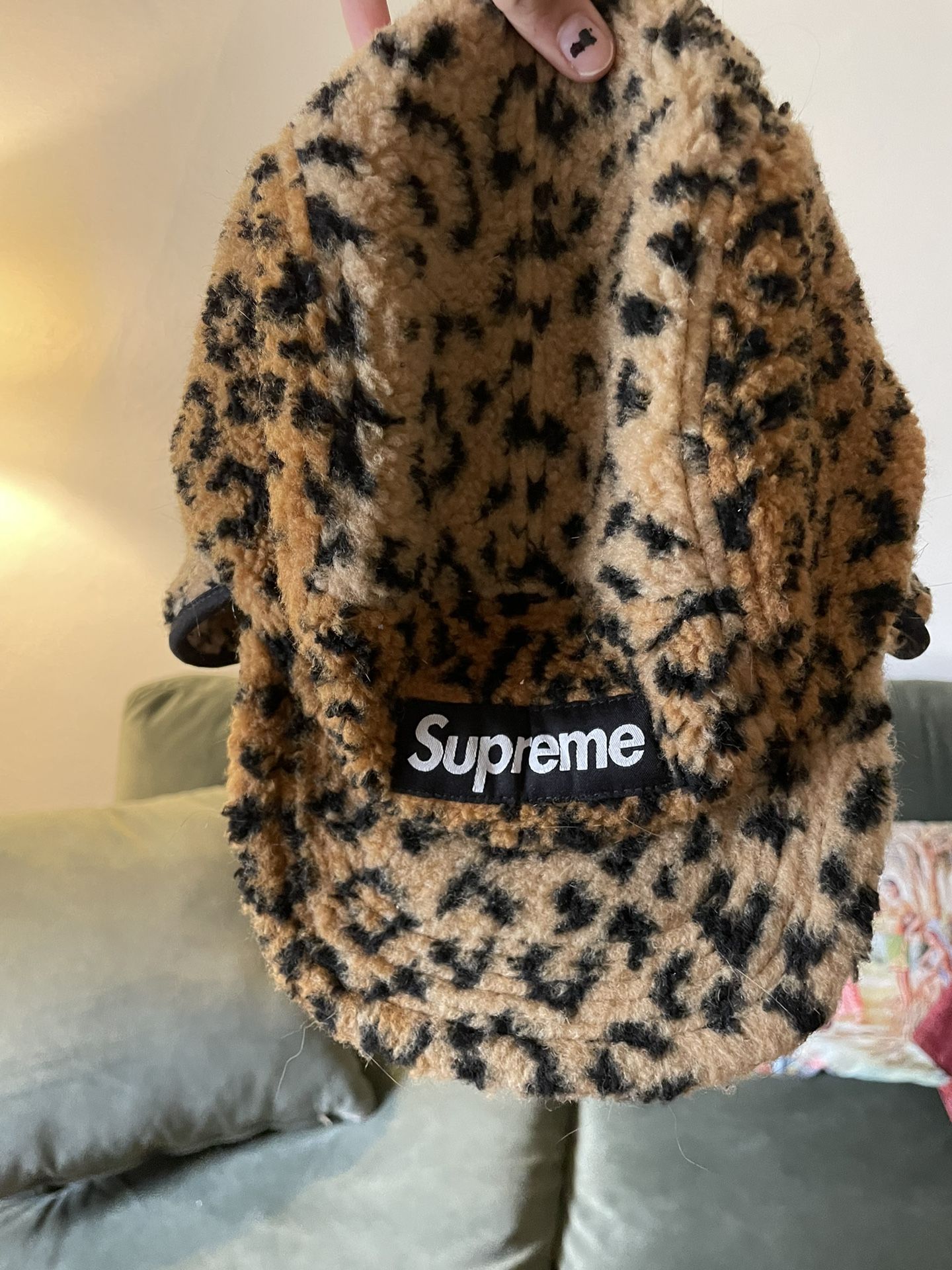 Supreme Leopard Polar Fleece Earflap Camp Cap Gold for Sale in San
