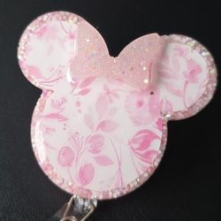 Pink Floral Minnie Badge Reel