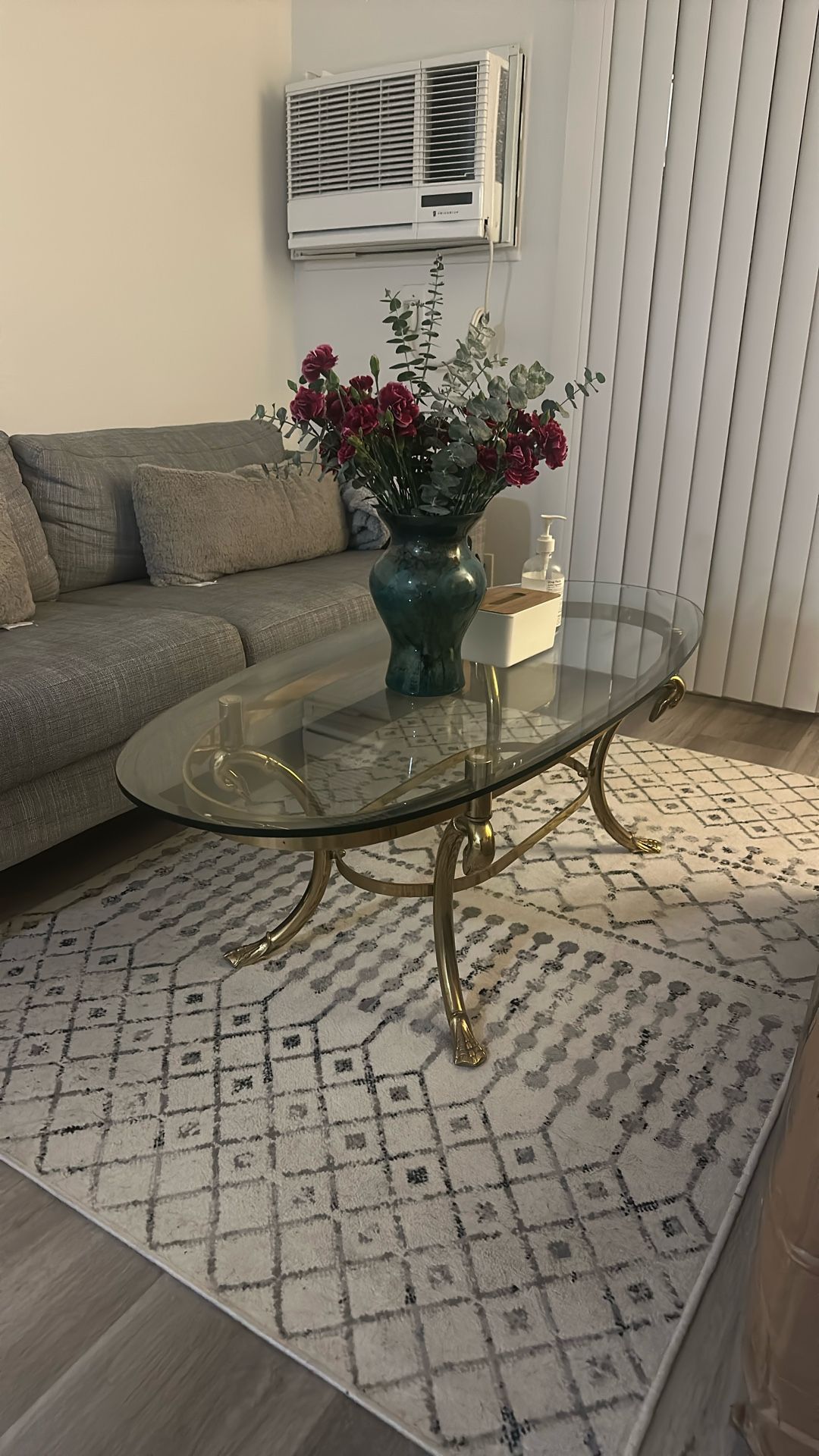 Set Gold Glass Top Coffee Table and Side Table