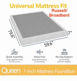 Queen Box Spring 7 Inch, Heavy Duty Metal Foundation, Easy Assembly. Russell/Broadbent