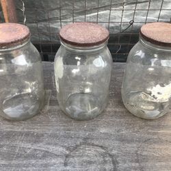 3 Old Country Store Glass Pickle Jars cicr 2950s