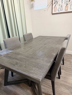 Gray Wood Dining Table with 6 Chairs