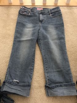 Light Denim Ankle Cut Girls Size 10 Pink Trimming Butterfly Detail 