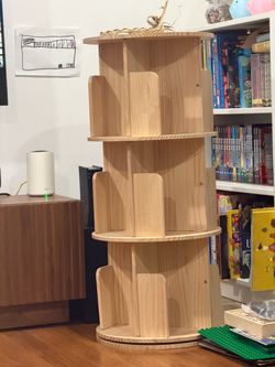 Rotating Wooden Bookshelf 4 Tiers