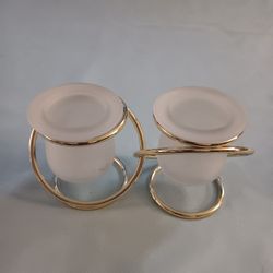 Partylite GEMINI Tealight or Votive Holders -  Set of 2 Interlocking Gold Rings