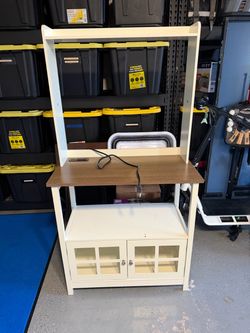 White Bakers Rack with Cabinet and Shelf