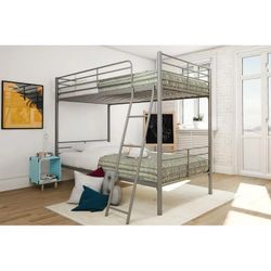 Mainstays Convertible Twin over Twin Metal Bunk Bed, Silver, New In Box