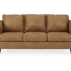 New 84” Caramel Vegan Leather Sofa – Spacious & Stylish”