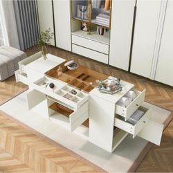 Modern White Closet Island with Glass Jewelry Display Top