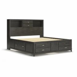 Dark grey-brown color Bedroom Caitbrook Queen Storage Bed with 8 Drawers (bed only for sale)