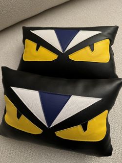 Fendi Style PU leather Car Neck Pillow Throw Pillow 2pc