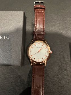 MREURIO Quartz Dress Watch Rose Gold Brown Genuine Leather + Box + Pillow
