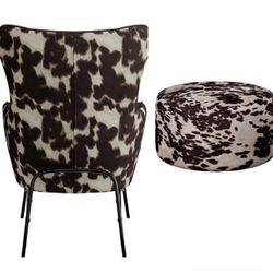 Pottery barn Modern style cow print leather accent chair and ottoman