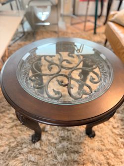 Round Wood and Glass End Tables