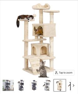 54''H Cat Tree Condo Kitten Tree Tower w/ 2 Condos & 2 Dangling Balls & 3 Scratching Posts Multilevel Indoor Cat Tree Tower for Kittens & Small/Medium