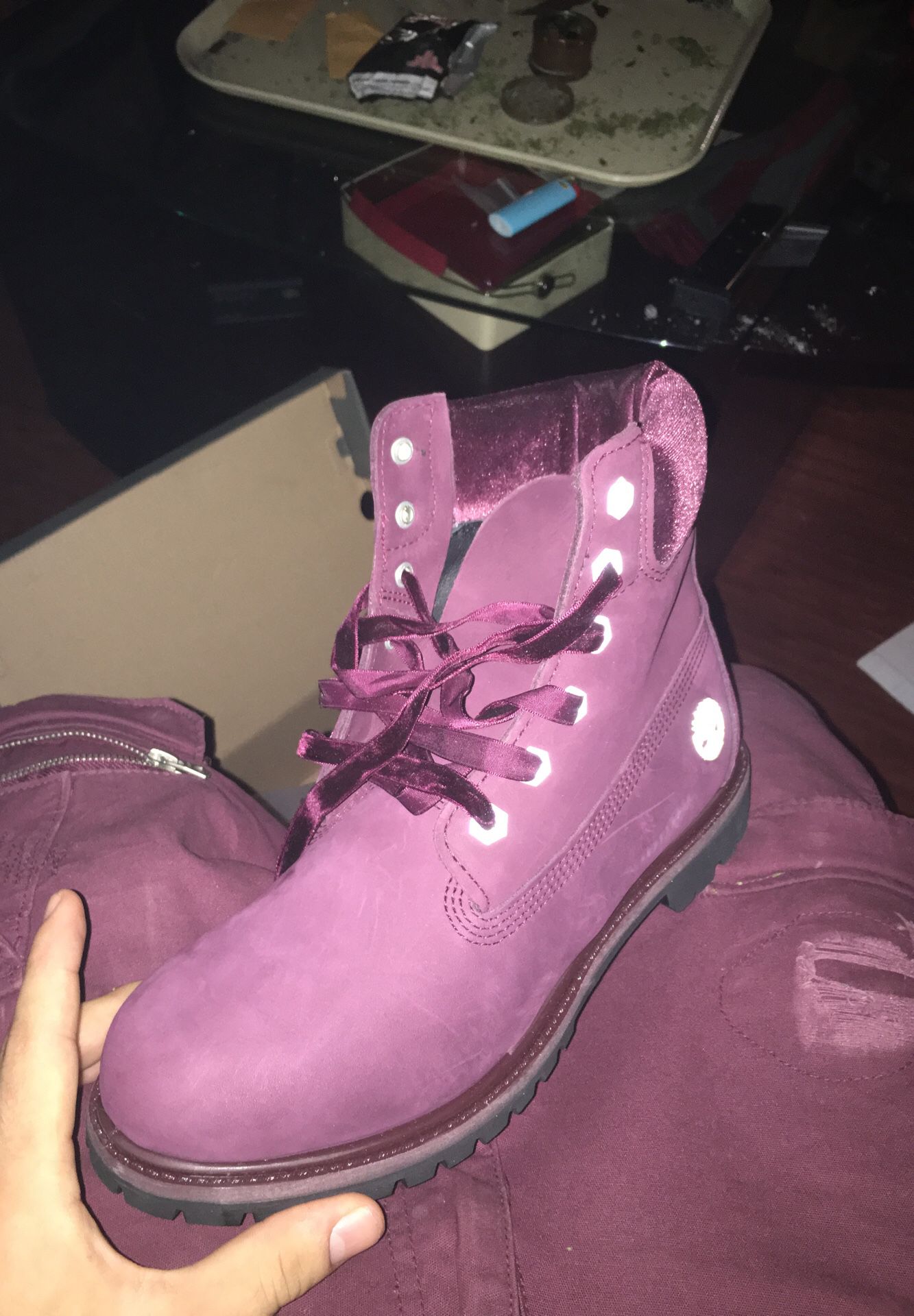 Never worn red velvet limited edition timberlands