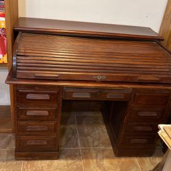 French Antique Roll Top Desk! 4’ Wide X 32” Deep X 40” Tall