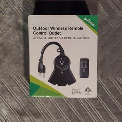 HBN Outdoor Indoor Wireless Remote Control Dual 3-Prong Outlet Weatherproof  Heavy Duty 15 A Compact 2 Grounded Outlets with Remote 6-inch Cord 100ft