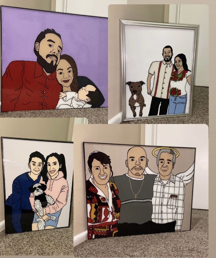 Glass Paintings Family, Friends, Pets, Anime & Cartoon Portraits Available LOCATED IN COVINA