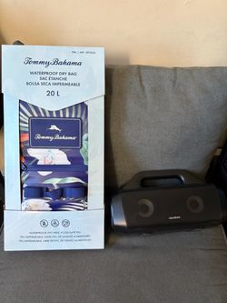 Tommy Bahama dry bag and soundcore speaker