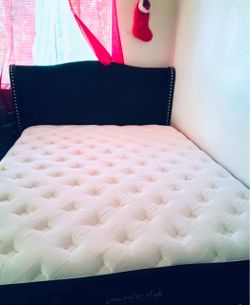 Queen bed with mattress, dresser and mirror for cheap