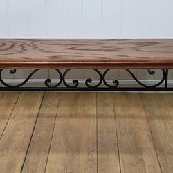 Wrought iron wood top bench / table / narrow coffee table / entry table/ plant Table