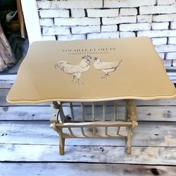 Restored Farmhouse Side Table W/Magazine Rack