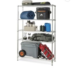 Hyper Tough Chrome Wire Shelf 5-Tier Heavy Duty 72"H x 48"W x 16"D, 3000lb Total Capacity