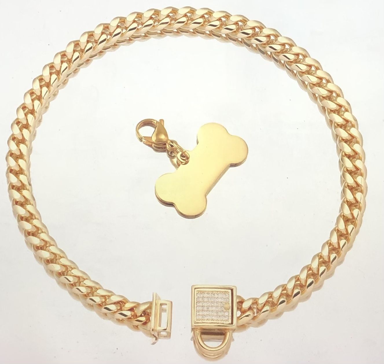 Gold Dog Chain Collar With Ice Out Buckle With Tag