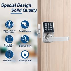 Smart Lock with Keypad,Digital Keypad Door Lock with Handle,Combination Door Lock by Passcode Door Lock/IC Card Keys/USB Backup,Digital Keyless Door L
