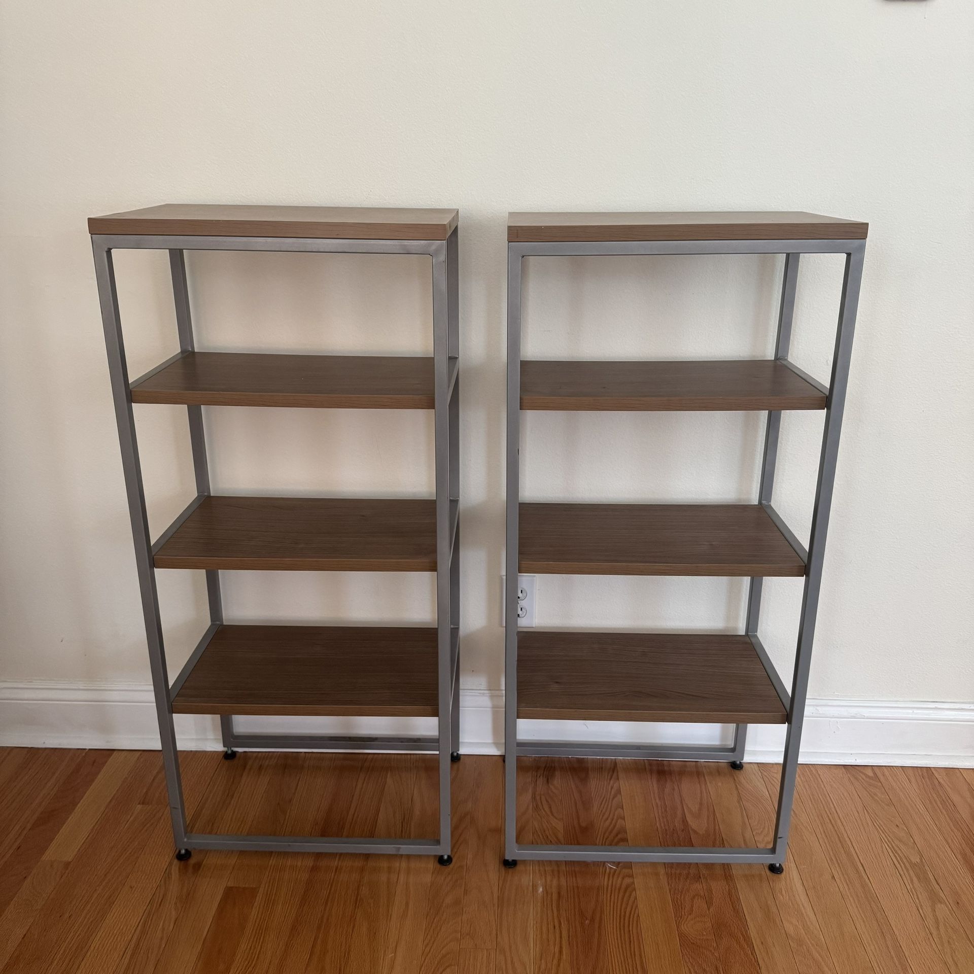 Each 43”x19”x12” - TWO (2) Metal & Wood MCM Mid Century Modern Bookcase Shelf Shelving Organizer Garage Office Storage Metal Wood
