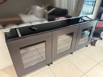 IKEA TV Stand / Media Console – Dark Brown with Glass Doors