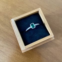 Emerald Cut Green Ring with Diamond Band