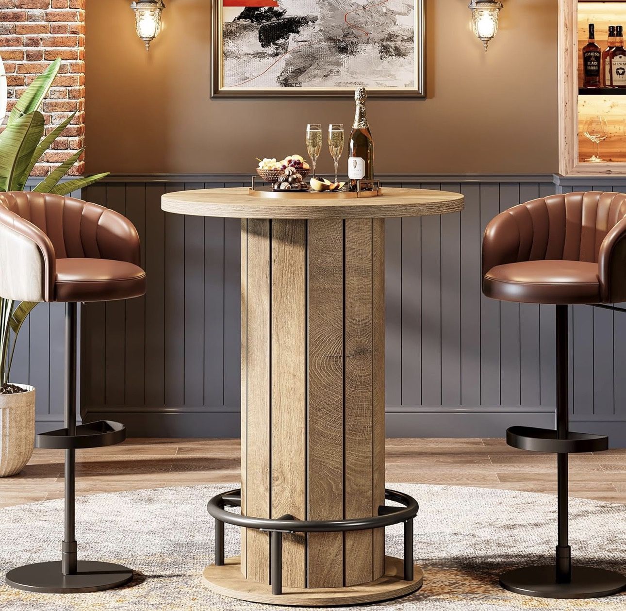 Tribesigns Mini Bar Table with Foot Stool- Brown