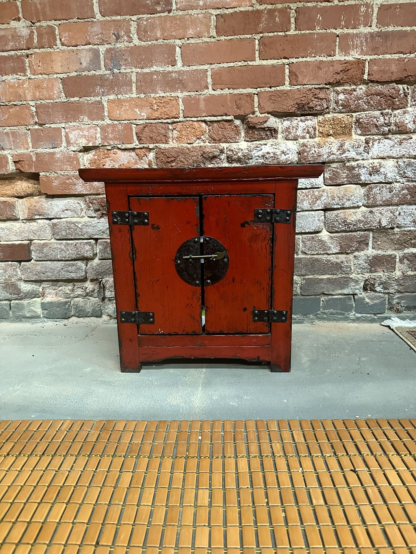 1800’s Antique Chinese Side Table W/Papers Red Lacquer finish