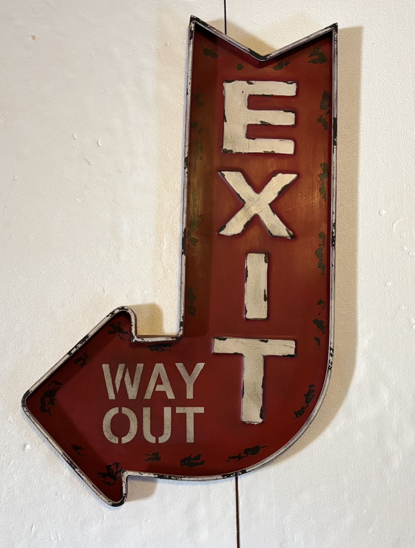 EXIT WAY OUT 32" Metal Red Arrow Sign Theater Garage Vintage Style Wall Decor