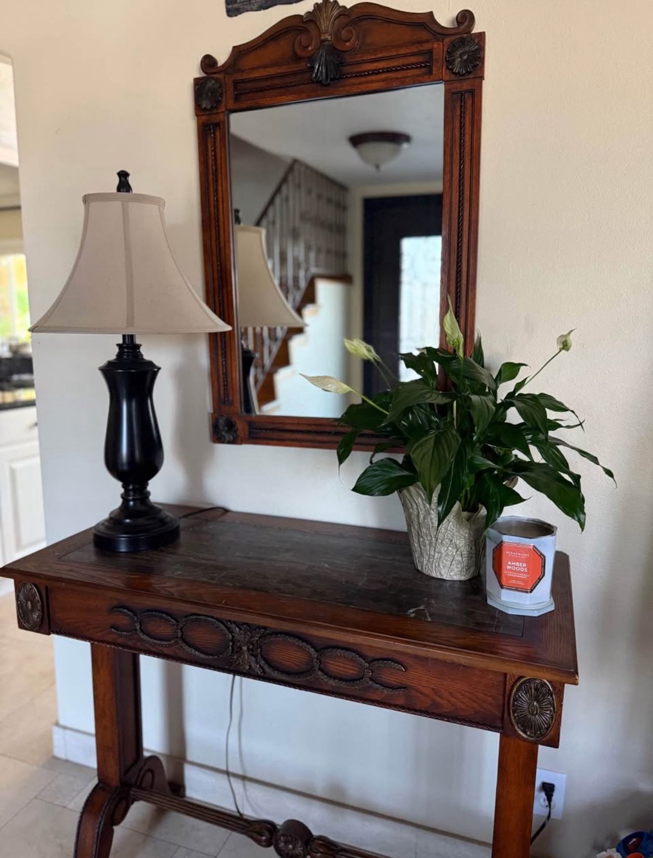 Wooden Entry Table And Mirror