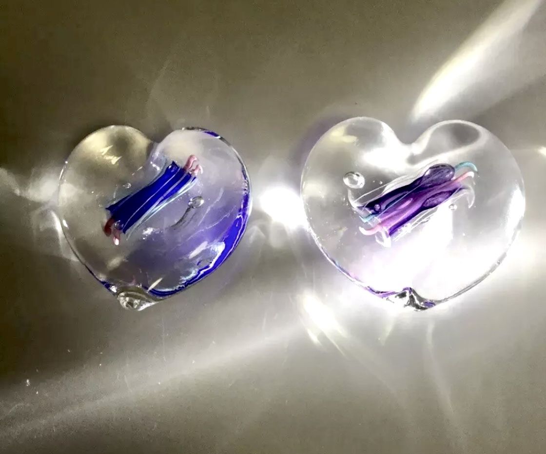 Vintage Schmidt & Rhea, Signed S/R 97;98 Heart Shape Two Paperweight, Mint !