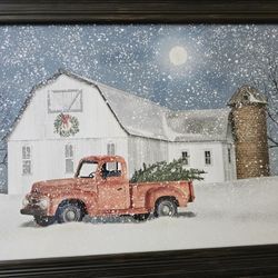 $55.00 - 39.5" Christmas Wall Art, Framed!  "Winter On The Farm" By Billy Jacob!  Like New Condition!