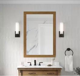 Bellington 28 in. W x 40 in. H Rectangular Framed Wall Mount Bathroom Vanity Mirror in Almond
