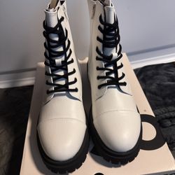Brand New White And Black Combat Boots - Size 10