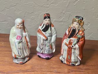 4.75" Vintage Chinese Fu Lu Shou Porcelain Statues 3 Wisemen