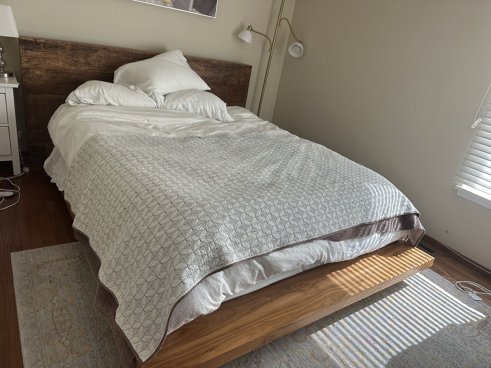 Queen (or king Bed frame) Atwood Wood Headboard And frame -crate And Barrel